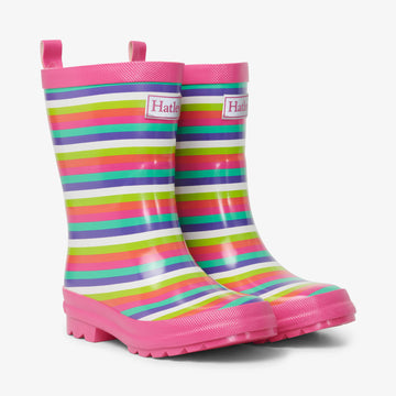 Rainbow Stripes Shiny Rain Boots